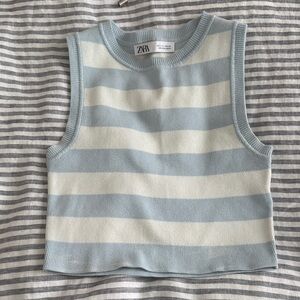 Zara Sleeveless Top in Blue and Cream Stripes